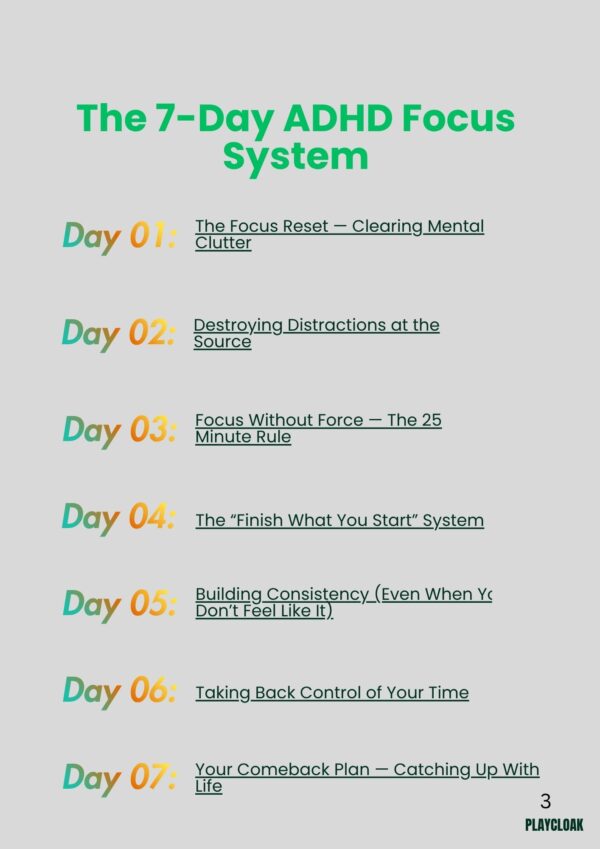 7-Day ADHD Focus System for 30–40 Year Olds EBook