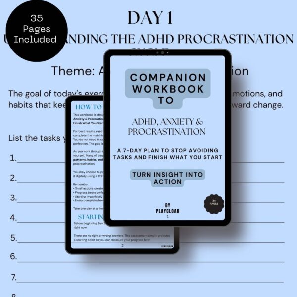 ADHD Action & Productivity Bundle -  2 Ebooks : ADHD, Anxiety & Procrastination Ebook and ADHD Companion Workbook
