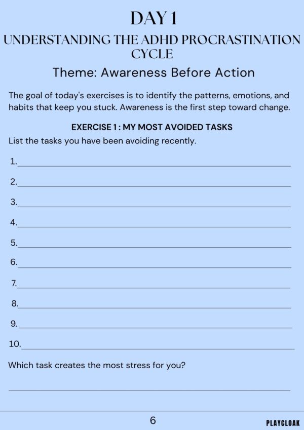 Companion Workbook for ADHD, Anxiety & Procrastination Ebook