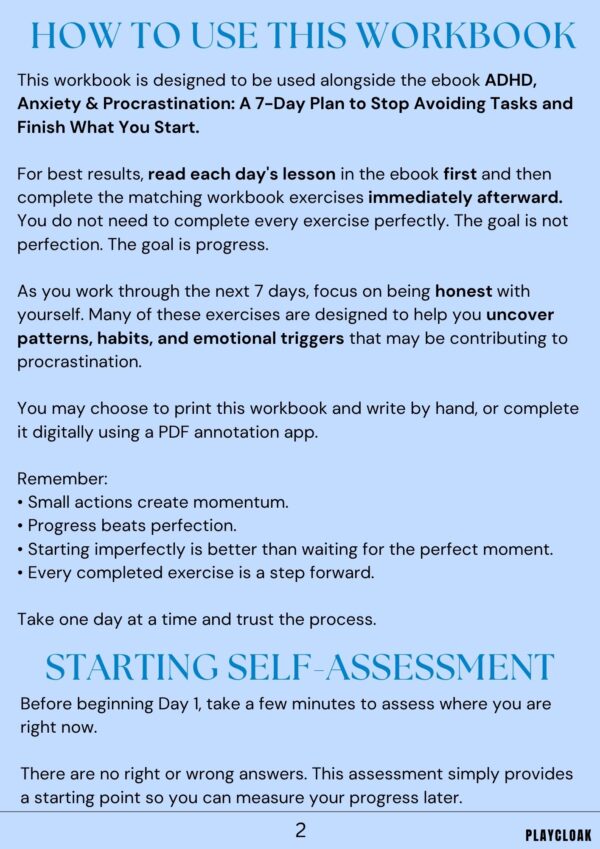 Companion Workbook for ADHD, Anxiety & Procrastination Ebook